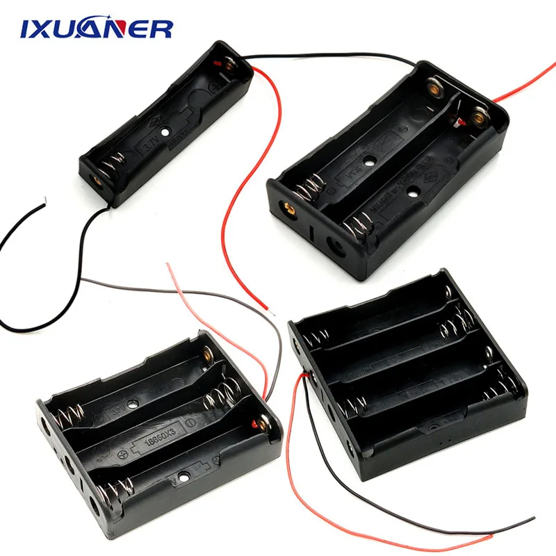

3.7V 1x 2x 3x 4x 18650 Battery Storage Box Case Black Plastic 1 2 3 4 Slot DIY Batteries Clip Holder Container W/ Wire Lead Pin