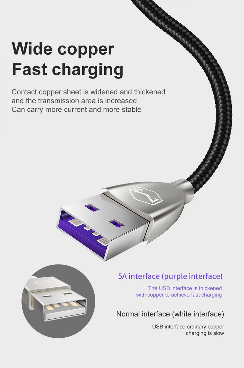 MCDODO светодиодный кабель 5A Super type C для быстрой зарядки usb c, кабель type-c для передачи данных, зарядное устройство usb-c для samsung S9 S8 huawei mate 20 Pro P20