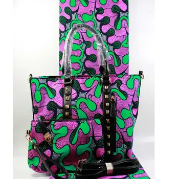 

PURPLE african wax print fabric african fabric ankara wax print handbags 100% Cotton african wax 6yards with handbag sets