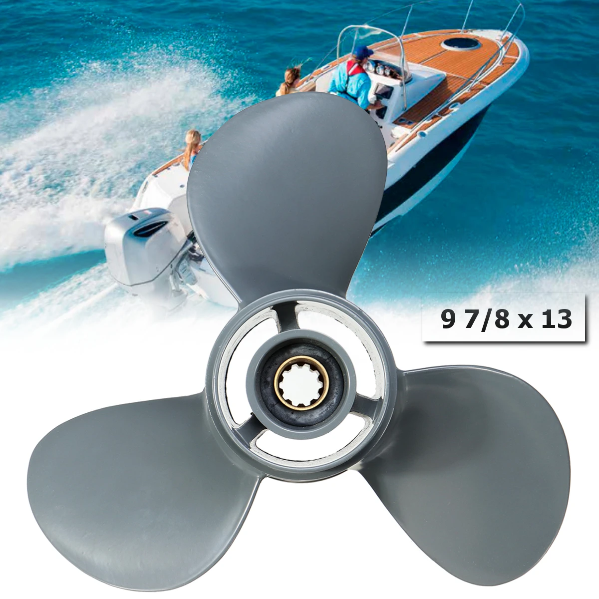 

58130-ZV7-013AH 9 7/8 x 13 Aluminum Alloy Boat Outboard Propeller For Honda 25-30HP Gray 3 Blades 10 Spline Tooths R Rotation