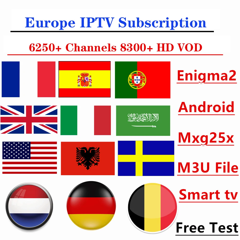 

Europe IPTV M3U Subcription 6200 Channels Spain Portugal Greece Russia Gemany New Cinema Sport Live support IPTV Box Enigma2 VLC