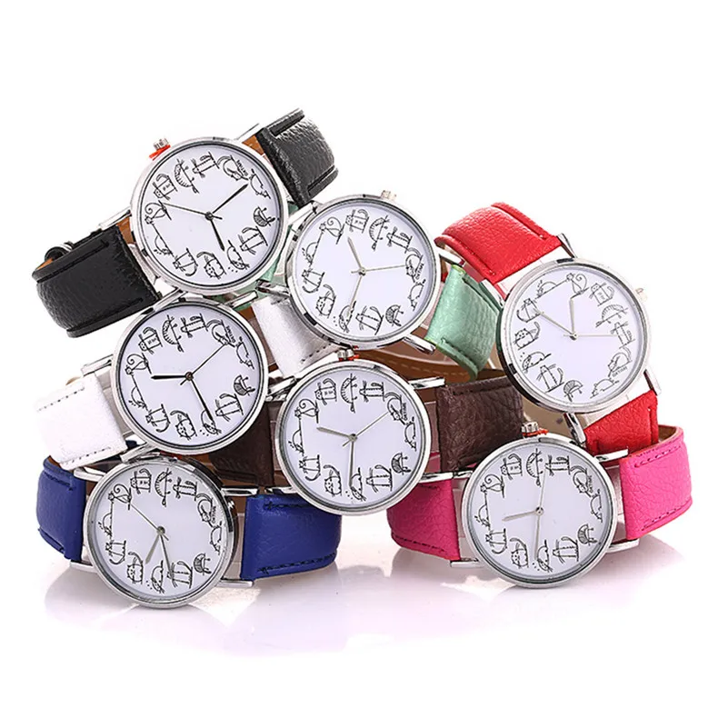 New Listing women's watches casual watches Fashion Creative Cartoon leather watch strap Cute Cat Watch For Gift clock M21 (2)
