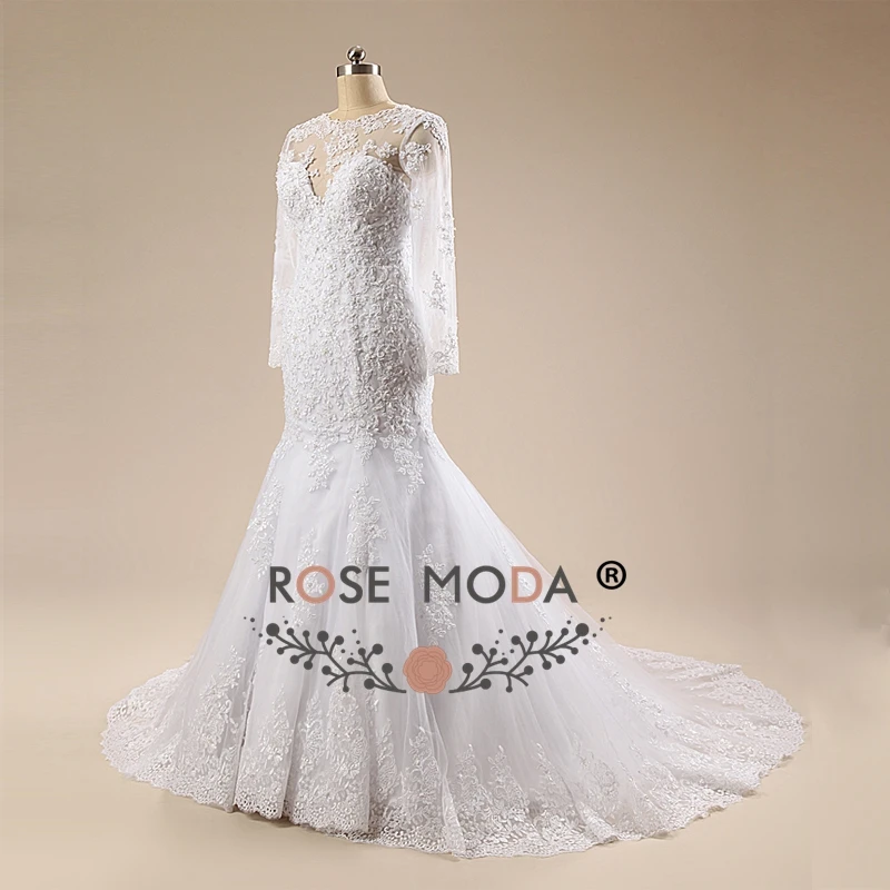 Роза Moda спинки русалка свадебное платье с длинными рукавами кружево свадебное es реальные фотографии