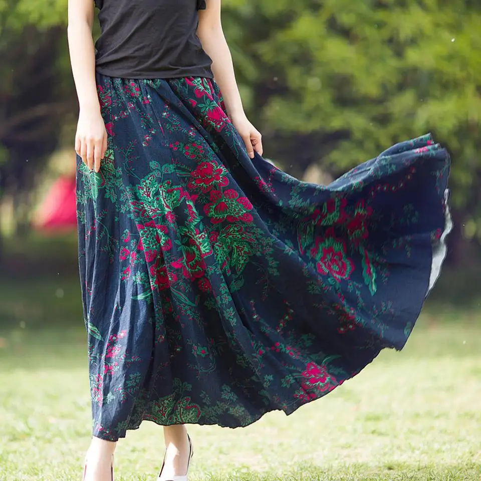 Изготовленные на заказ летние льняные юбки больших размеров женские юбки с высокой талией в стиле ретро с принтом