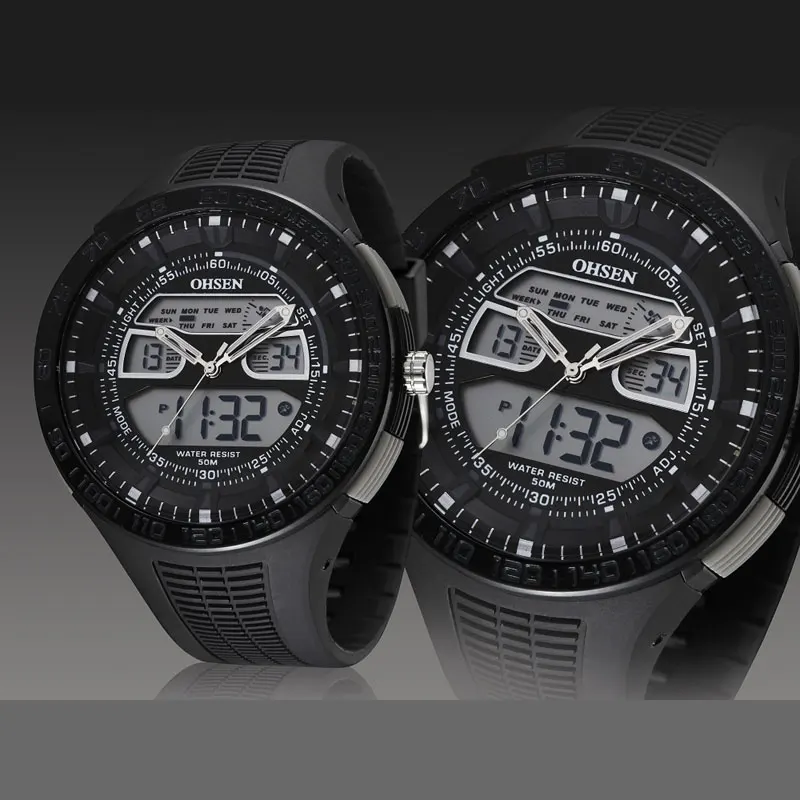 

2016 Brand Ohsen Silicone Band Wristwatch LED Digital Multi-Function Analog Wrist Watch Brand Sports Watches for Mens Best Gifts