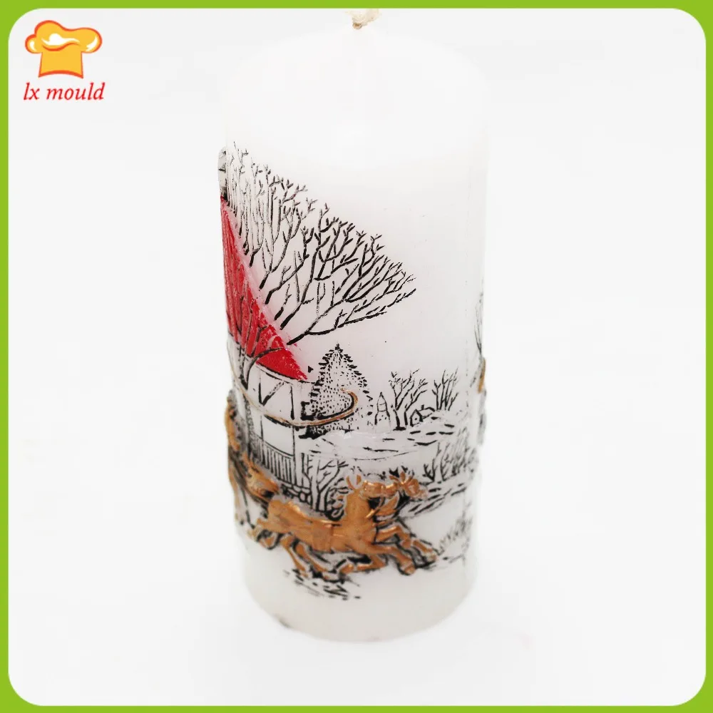 

LXYY Christmas candle molds unique pillar candle design tool carriage sleigh hand-carved mold