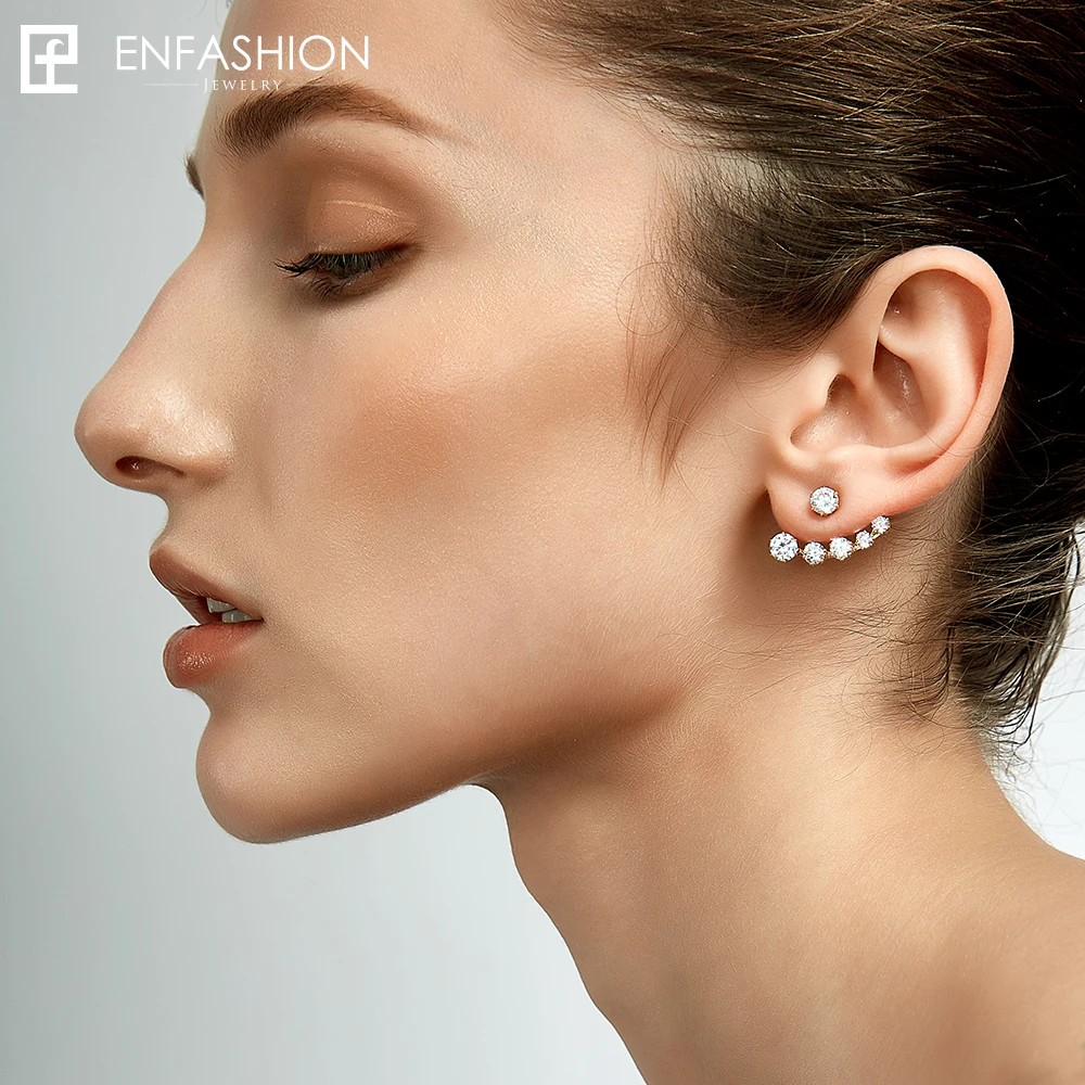 Enfashion Crystal Earrings Ear Jacket Rose Gold Color Earings Stainless