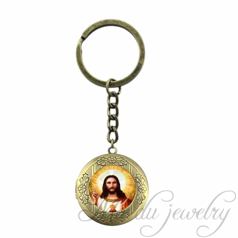 Jesus Christ Keychain Sacred Heart Locket Pendant Jesus Antique Bronze