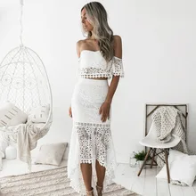 Женское белое кружевное платье, комплект из 2 предметов, сексуальное платье-карандаш с вырезом лодочкой и открытой спиной, весенние платья