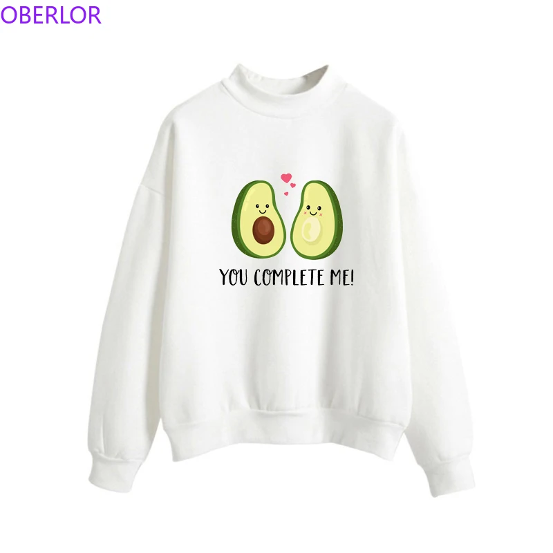 

Harajuku Pullovers Pink White Sweatshirt Kawaii Cartoon Avocado Vegan YOU COMPLETE ME Print 2019 Long Sleeve Hoodies Women