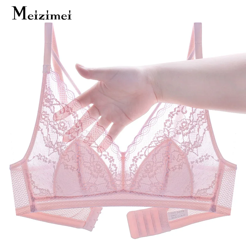 

Meizimei sexy lingerie bras for women ultra transparent thin bralette push up bh wireless lace brassiere young girl underwear