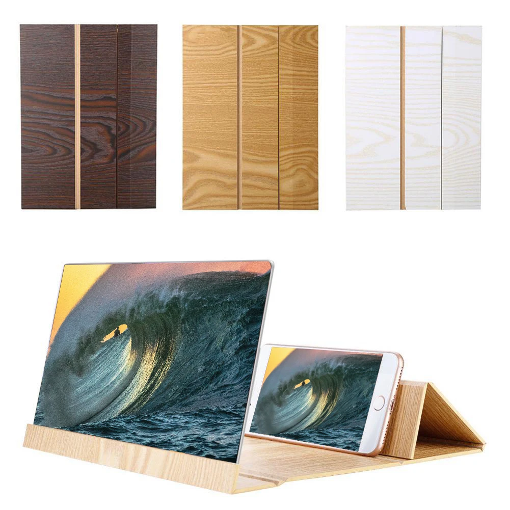 

12inch Wooden Phone Video Screen Magnifier Desktop 3D Enlarger Screen Foldable Stand Holder for All Smartphone