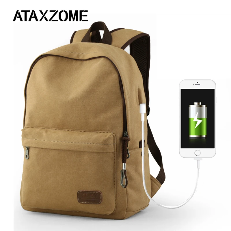 

ATAXZONE High Quality Wash Canvas Men's Backpack USB Charging Multi-function Backpack Hiking Backpacks