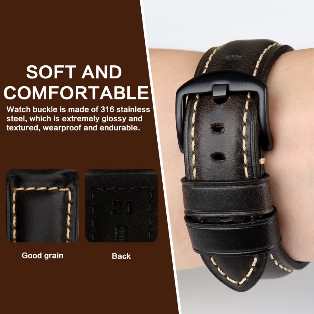 Price MAIKES Watch Accessories Watch Strap 20mm 22mm 24mm 26mm Vintage Cow Leather Watch Band For Panerai Fossil Watchband