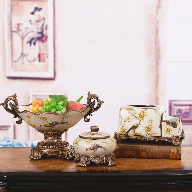

American household ceramic fruit plate set European style living room table fruit three sets of retro jewelry ornaments