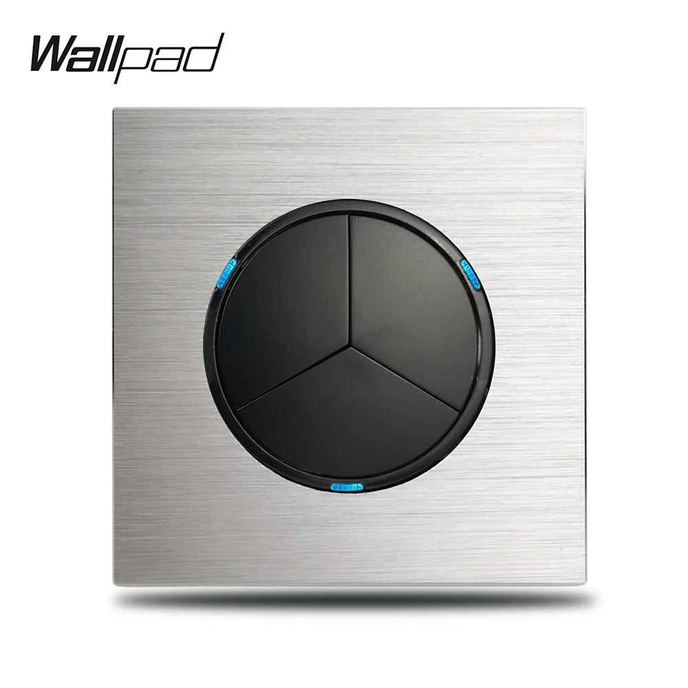 Wallpad L6 серый 3 комплекта, тройной светильник выключатель 1 способ 2 Way Серебряный Алюминий сплава пластины пуш-ап Кнопка возврата с синий светодиодный индикатор