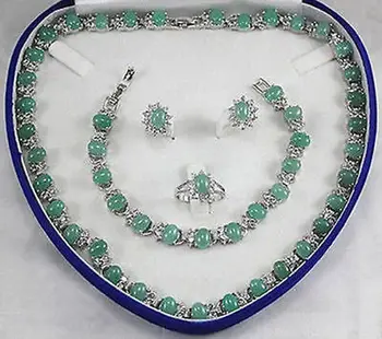 

Lovely Women's Wedding Natural Light Green GEM stone Necklace Bracelet Earring Ring Jewelry Sets AAA 5.23 Ms.-jewelry moda