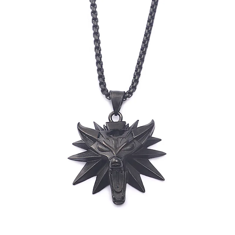 

New jewelry witcher3 Sorcerer 3 Titanium Steel Wolf Head Pendant Men's Necklace