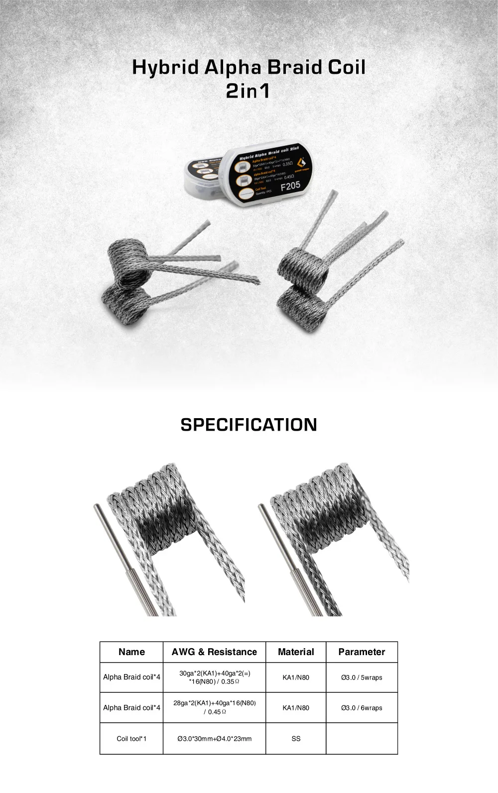 Original Geekvape F205 Hybrid Alpha Braid Coil 2 in 1 vs F206 N80 Alpha Braid Coil for E Cigarette RDA RDTA Atomizer DIY Coils 034