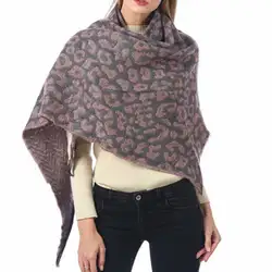 Для женщин зимние утепленные Треугольники шарф Леопард геометрический узор Лоскутные Длинные шали палантины Одеяло шею Ленточки W77