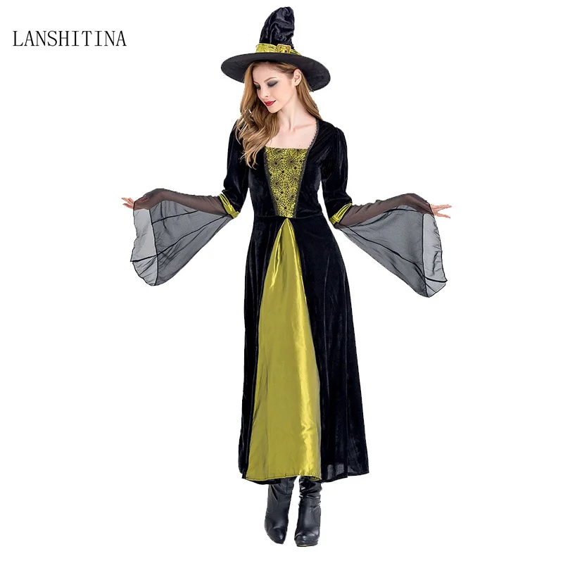 

LANSHITINA Halloween Witch Costume For Women Adult Sexy Magic Girl Cosplay Festival Party Wear Role Playing Female Fancy Dress