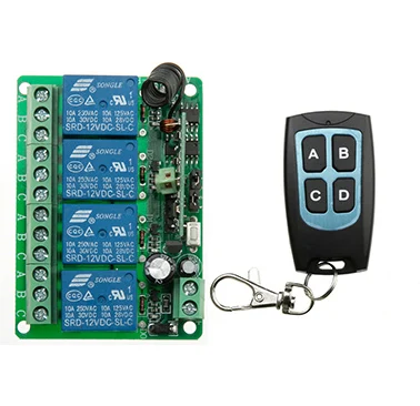 

DC 12V 10A 4CH RF Wireless Relay Remote Control Switch 315 MHZ /433 MHZ Transmitter& Receiver for garage door / window /lamp