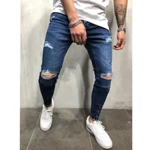 Broken hole jeans men's slim trousers zipper zipper decoration 2019 men's casual thin section summer classic fashion hole jeans Broken hole jeans men's slim trousers zipper zipper decoration 2019 men's casual thin section summer classic fashion hole jeans