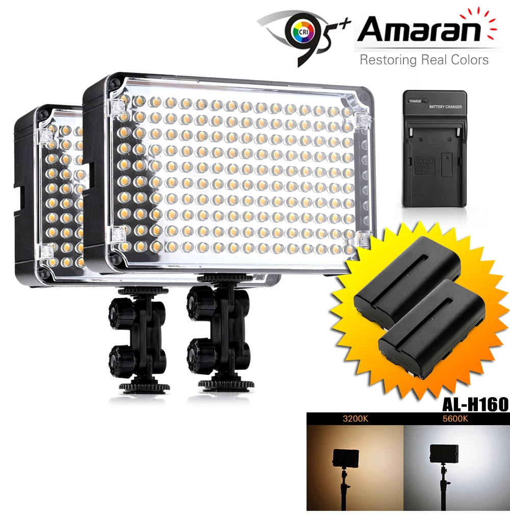

2pcs/lot Aputure Amaran AL-H160 CRI95+ 160 LED Video Studio Light Photography Lighting + NP-F550 Rechargeable Battery+Charger