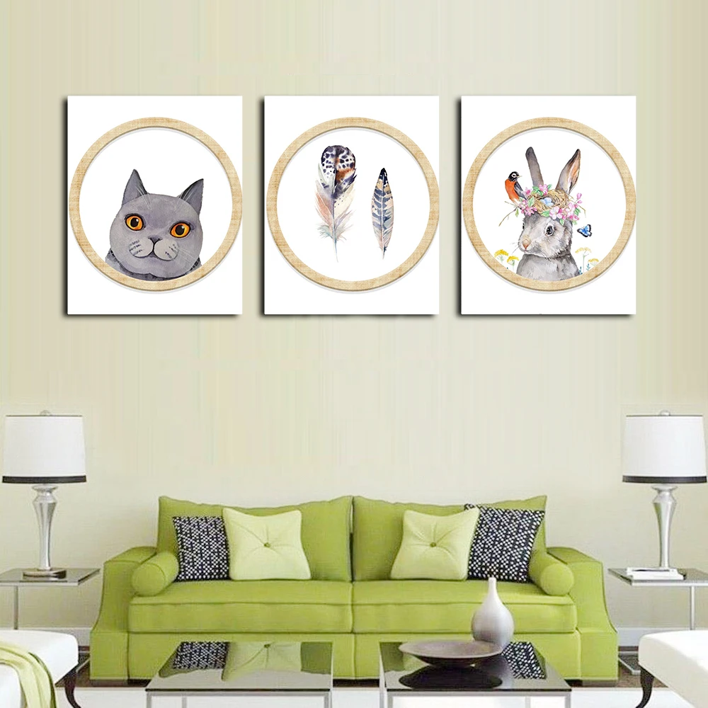 

3 Panel Abstract Canvas Oil Painting Wall Artwork Cartoon Animal Posters For Home Decoration Living Room Wedding Decor No Frame