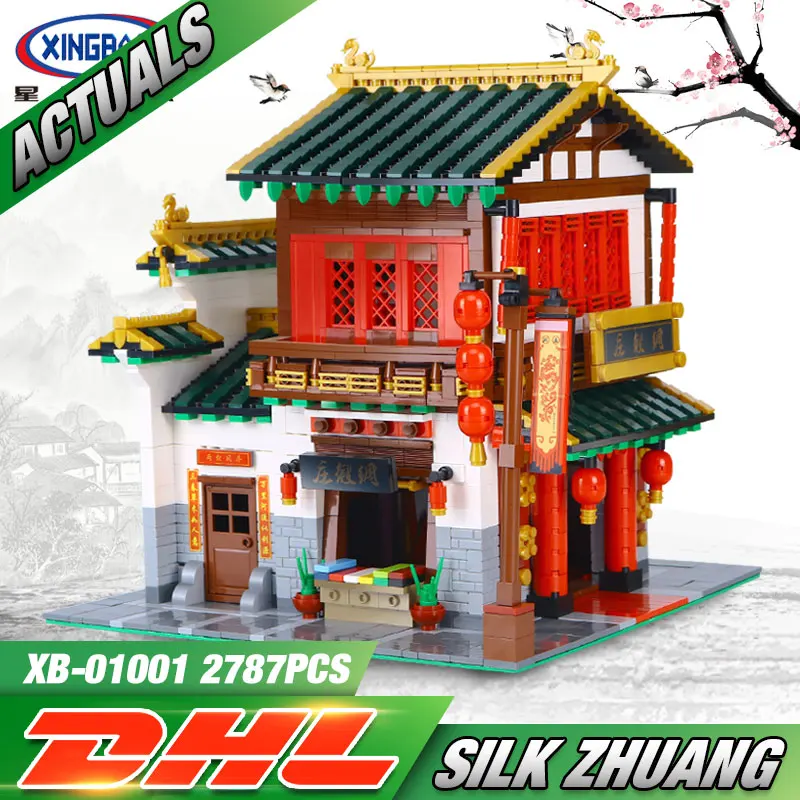

XingBao 01001 2787Pcs Creative Chinese Style The Chinese Silk and Satin Store Set Educational Building Blocks Bricks Toys Model