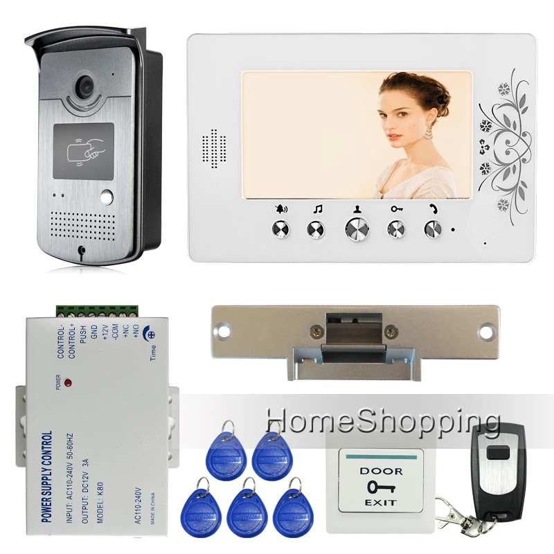 

Free Shipping Home Wired 7" Color Video Door Phone Intercom Entry RFID Access Camera + 1 Monitor + Electric Strike Lock In Stock