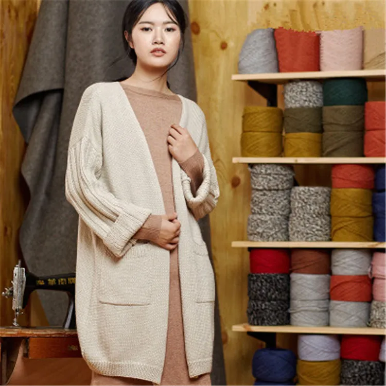 Ручной работы из чистой шерсти Vneck толстый вязаный для женщин Краткое Твердые свободные длинный кардиган, свитер один и более размеры