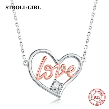 

Strollgirl 925 sterling silver GOLD LOVE Heart Necklaces & Pendants Authentic Sterling Silver Jewelry For Couple Lover Gift