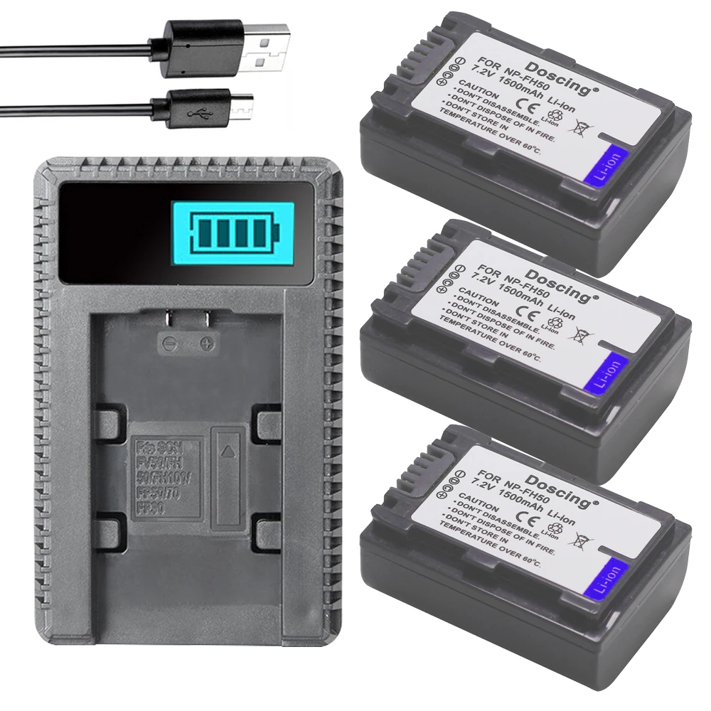 Doscing 2 шт. NP-FH50 NP FH50 NPFH50 аккумулятор + USB ЖК-зарядное устройство для Sony A230 A290 A390 DSC-HX1