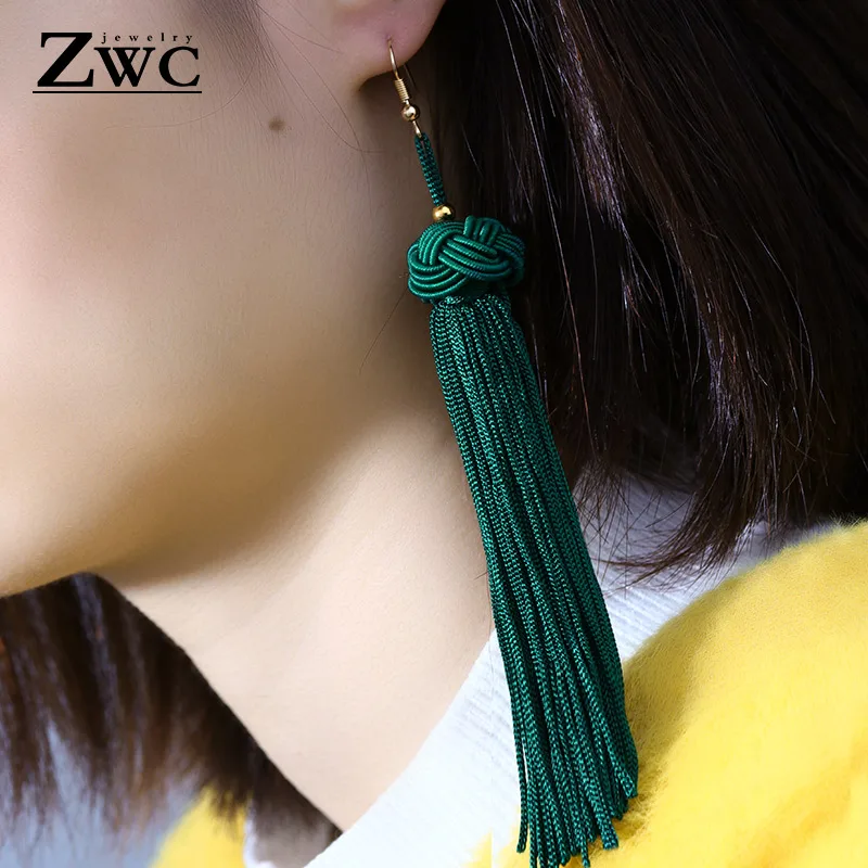 ZWC, винтажные этнические длинные висячие серьги с кисточками для женщин, женские модные серьги с бахромой в богемном стиле, Женские Висячие серьги, ювелирное изделие