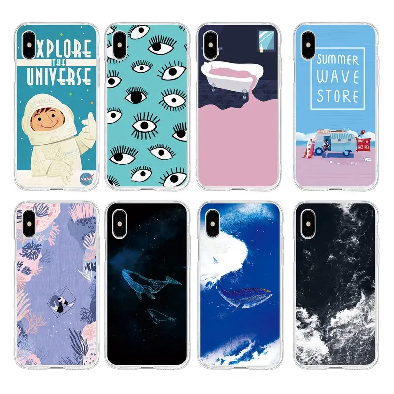 Coloured drawing fish green eye summer TPU Phone Case For iPhone 6 6S Plus 7 7Plus 8Plus X 5s 4s C129 | Мобильные телефоны и