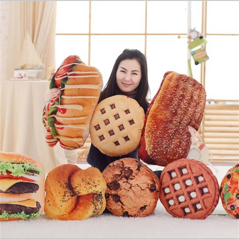 

New 1pc creative 3D printing simulation Cookies Plush Bread/Hot Dog/Hamburger/Pizza Food Toy Pillow Stuffed Kids Decor gift