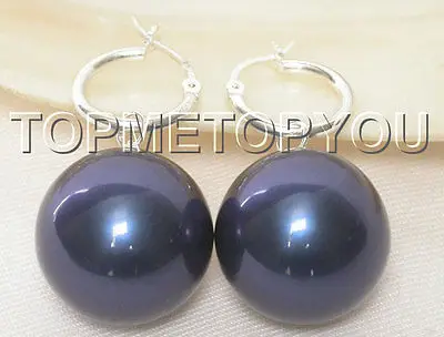 

Free Shipping >> New hot AAA Dangle big 20mm Blue round sea shell pearls earring 925sc E49