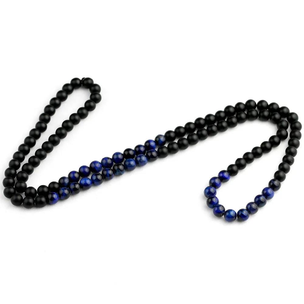 Натуральный Матовый Черный оникс с голубым камнем тигровый глаз 8 мм бусы ожерелье для мужчин s женское ожерелье s Модные ювелирные изделия дизайн
