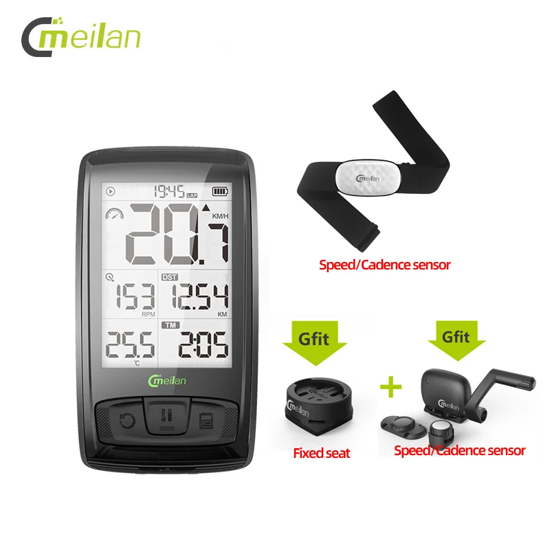 Wireless Bicycle Speedometer Meilan M4 and S1 Taillights Tachometer Heart Rate Monitor cadence Speed Sensor Waterproof Stopwatch - Цвет: M4 x C5