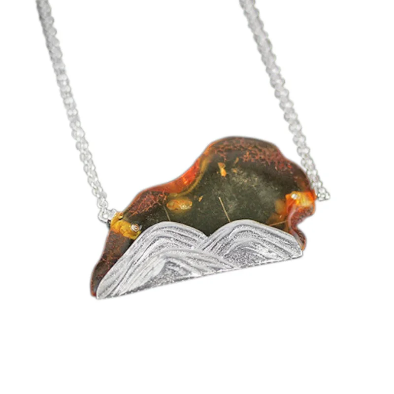 

2019 New Fashion 925 Sterling Silver Amber Trendy Atypical Pendants For Women