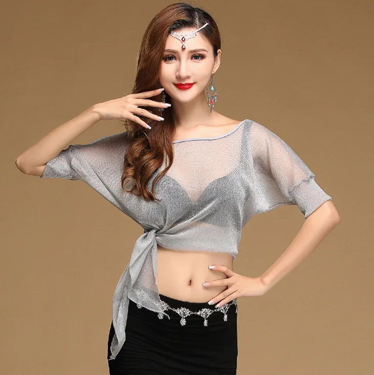 

Sexy Belly Oriental Dance Mesh Crop Tops Shirt Costume for Women Bellydance Dancing Clothes Dancer Wear Batwing Sleeve Clothing