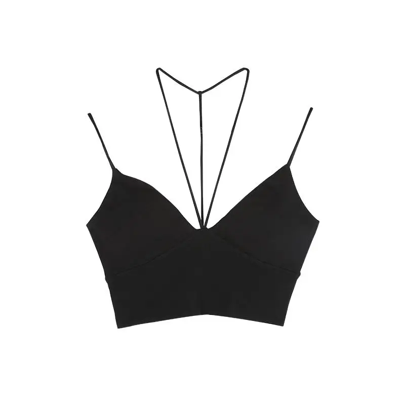 Black GETSPRING женский укороченный топ с v-образным вырезом сексуальный слинг укороченный топ женский черный сексуальный короткий укороченные топы лето Новая мода Винтаж досуг - Цвет: Black