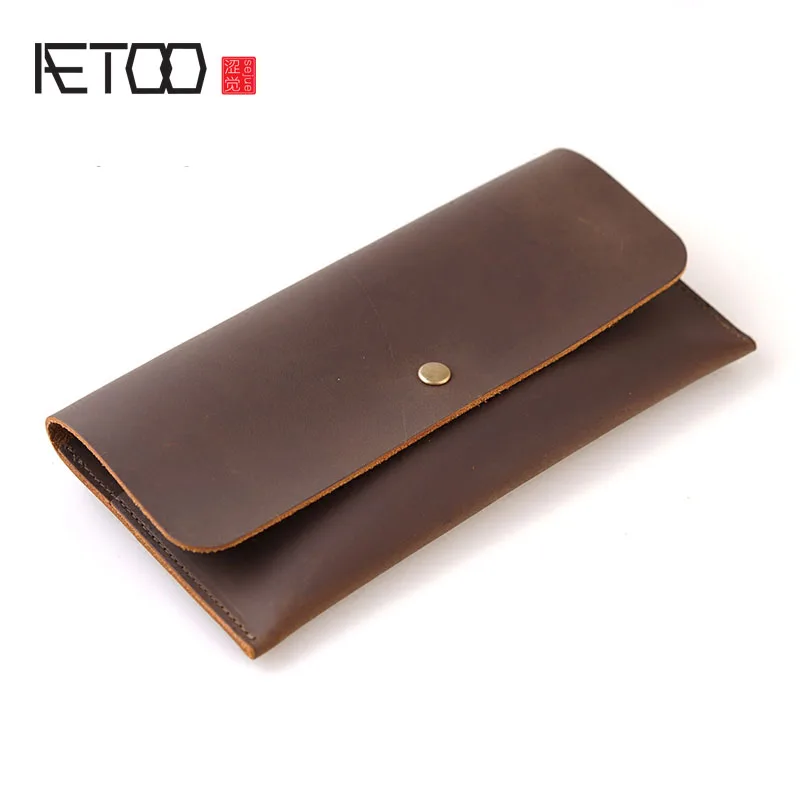 

AETOO The first layer of crazy horse handmade wallet long male retro wallet multi-card young Vintage
