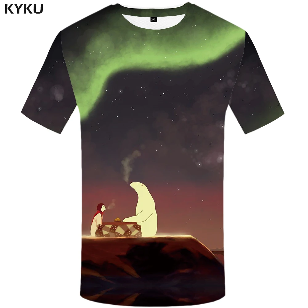 Мужская футболка с принтом KYKU, летняя черная футболка с 3D-рисунком медведя, в стиле панк-рок