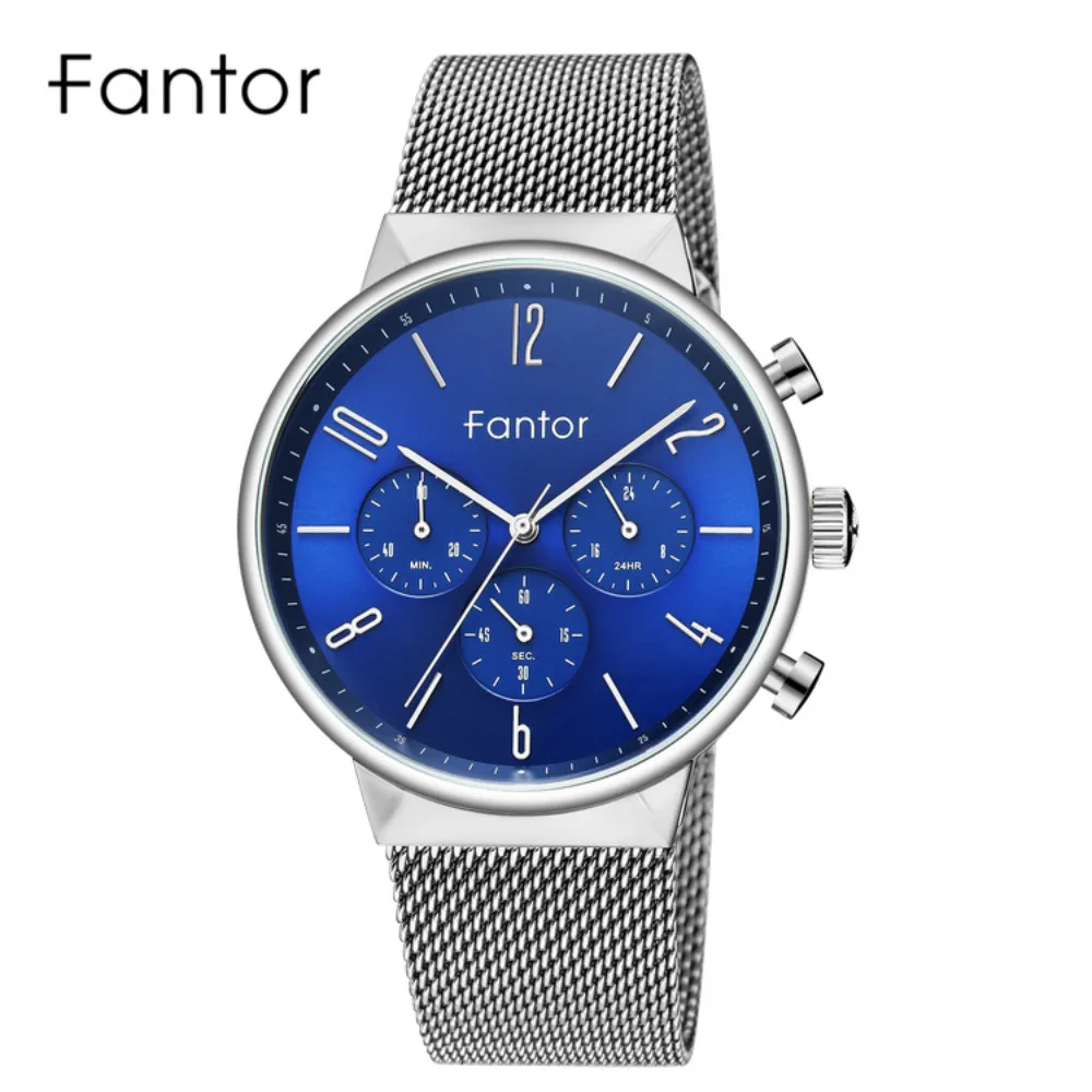 

Fantor Men Watch Chronograph Silver Mesh Waterproof Top Brand Luxury Quartz Wristwatches Mens Dress Clock Casual Business Men