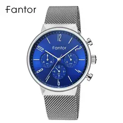 Бренд Fantor мужские модные часы с черным циферблатом Хронограф водонепроницаемые наручные часы для мужчин латунный стальной тонкий