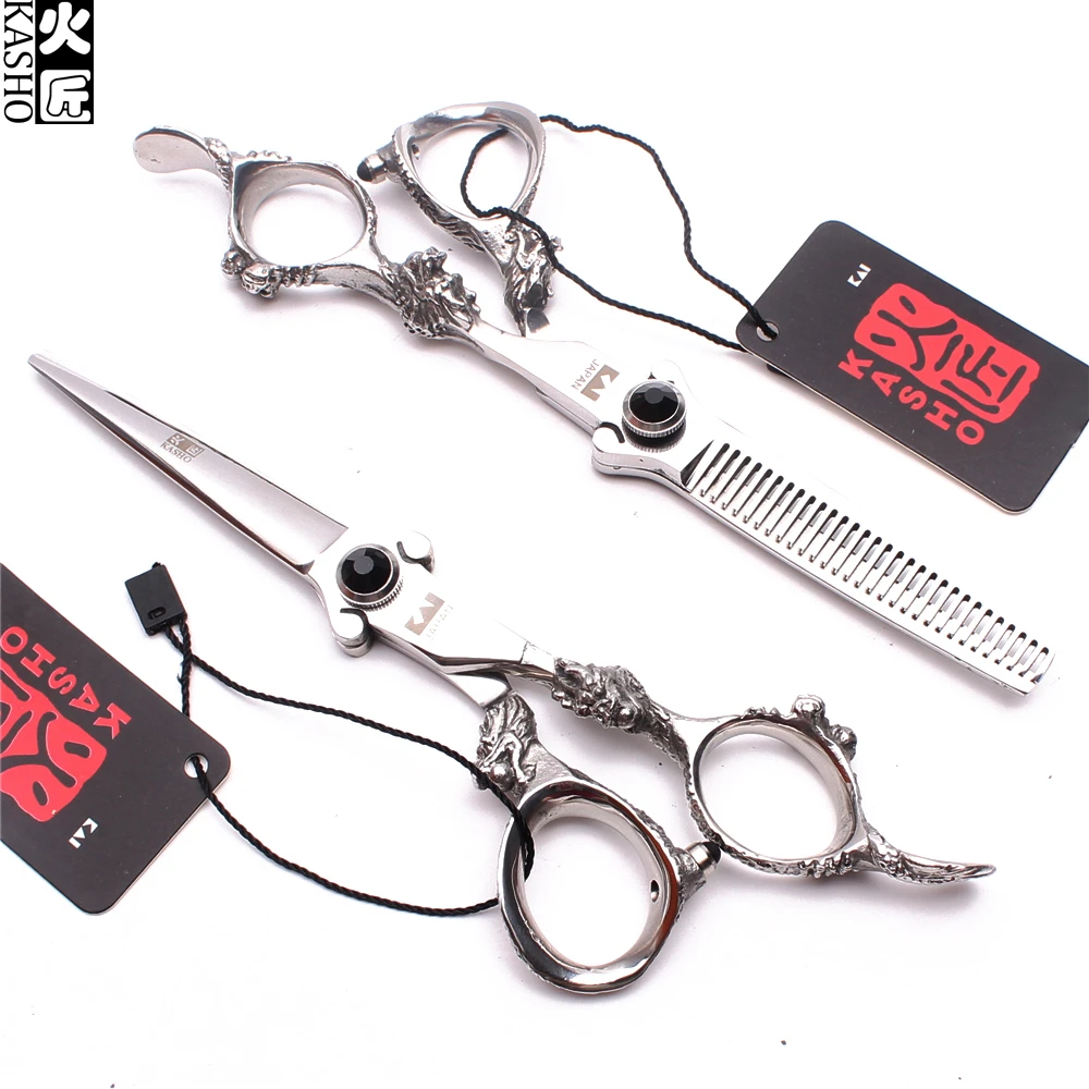 

5.5" 6" 440C Kasho Black Stone Cutting Scissors Thinninng Shears Hairstylist Scissors Barber Scissors Salon Hair Scissors H9007