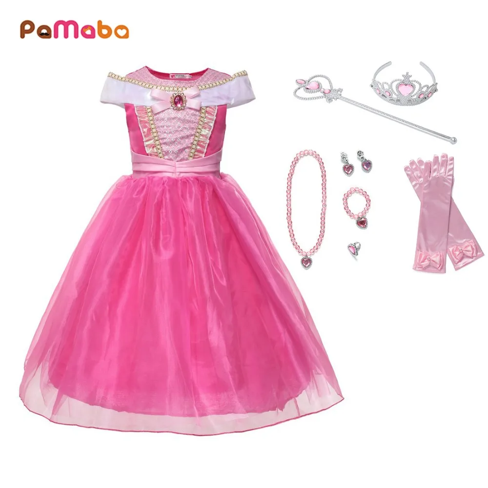 Girls Princess Aurora Fancy Dress Kids Sleeping Beauty Costume Outfit Ages 3-8