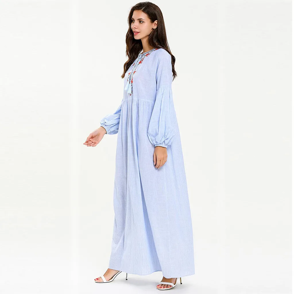 Женское мусульманское платье с длинным рукавом Abaya повседневное Свободное